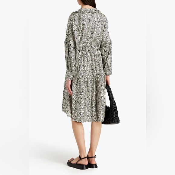 SANDRO 100 % SILK Salome belted zebra-print silk-twill dress - Small - Picture 8 of 16